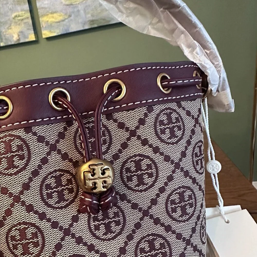 NWT! NEW Tory Burch T Monogram Jacquard Studded Mini Bucket Bag -multi leather